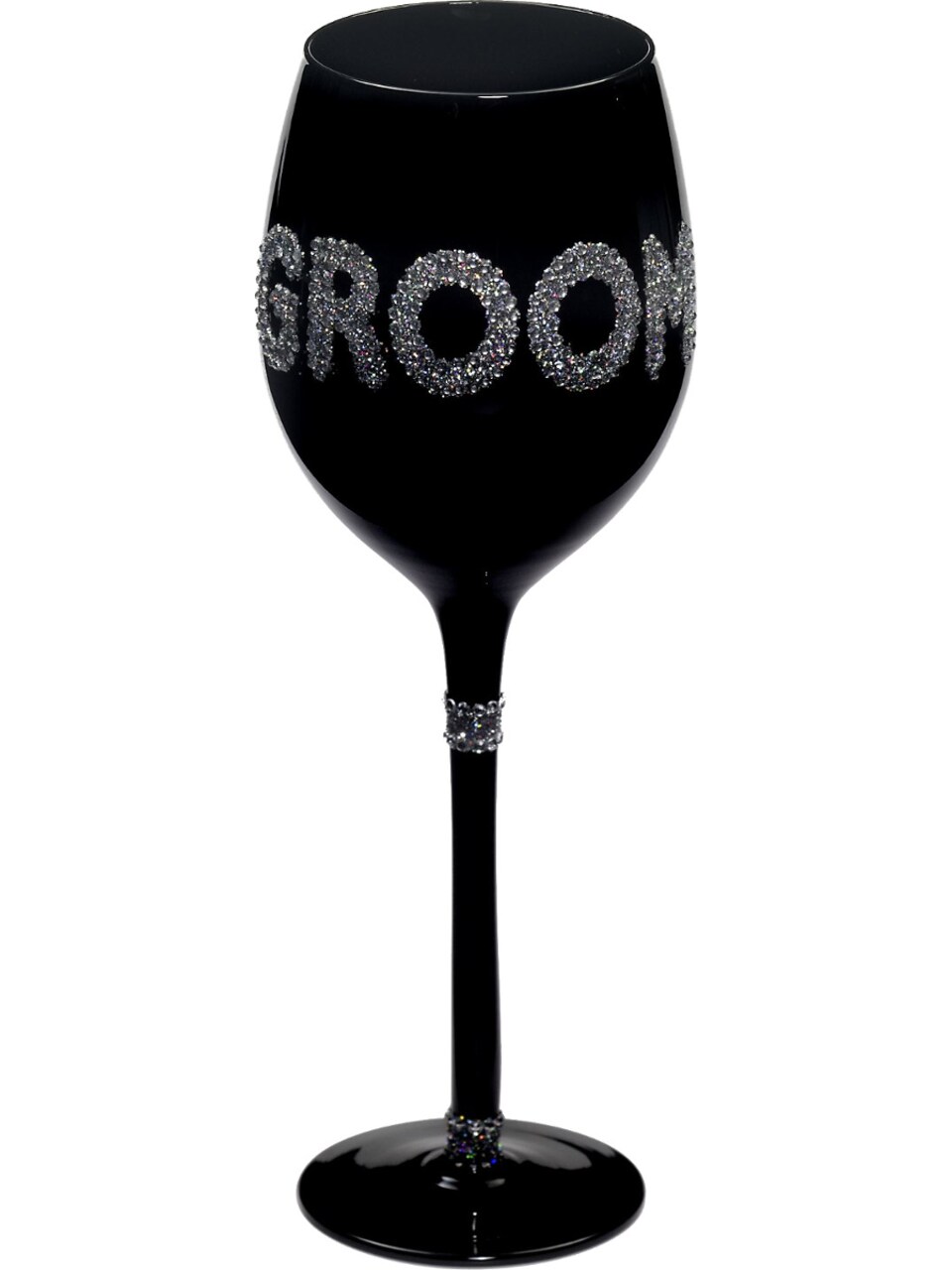 Bachelor Party Groom Just Married Silver Glittered Black Wine Glass